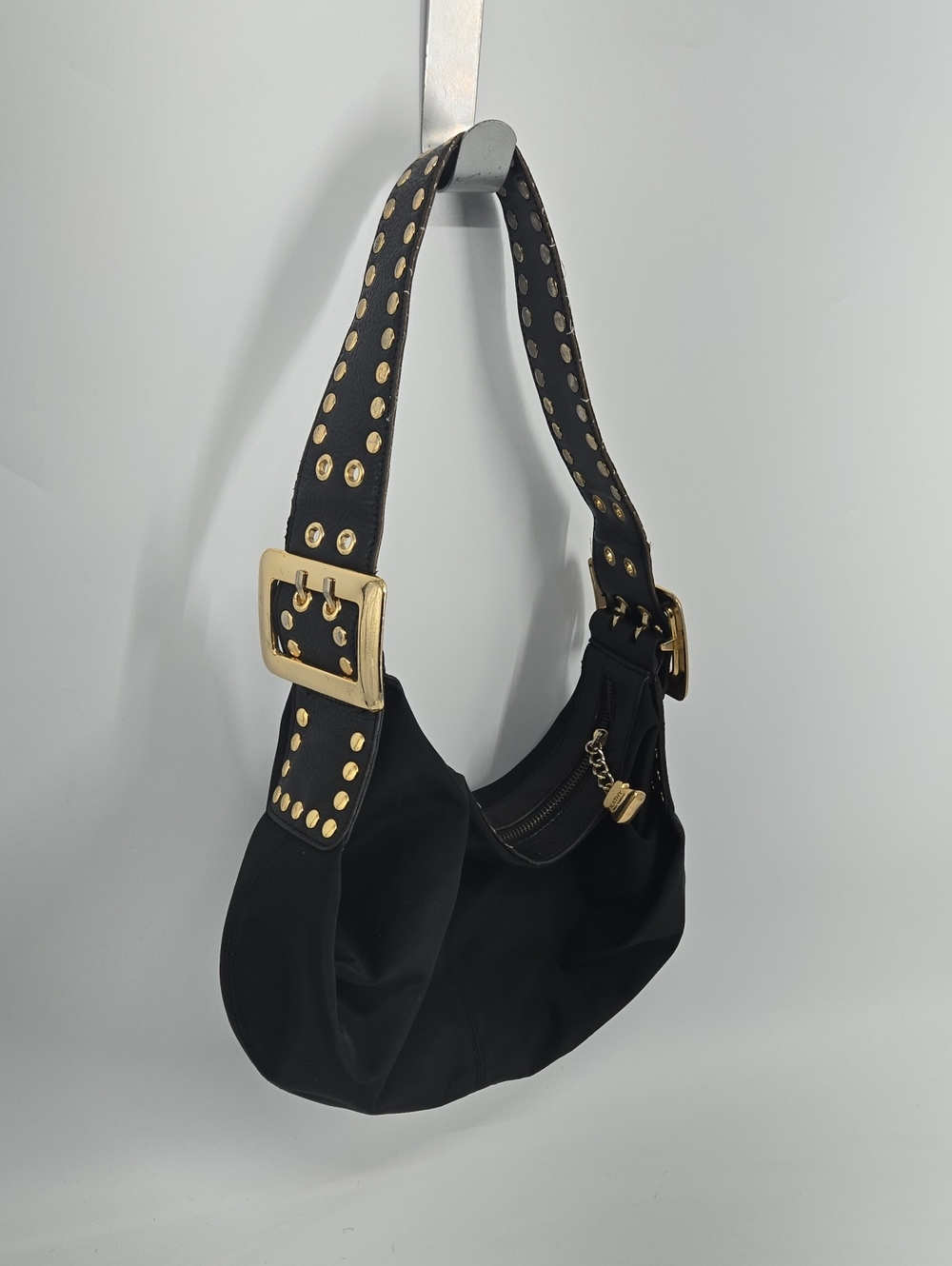 Kathy Van Zeeland Y2K Shoulder Bag with Gold Studs and Buckles